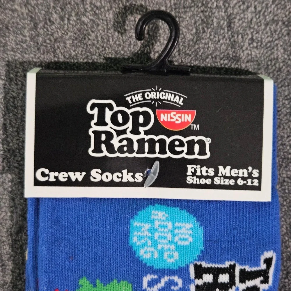 The Original Top Ramen Nissin Crew‎ Socks Fits Men's Shoe Size 6-12 Blue Yellow